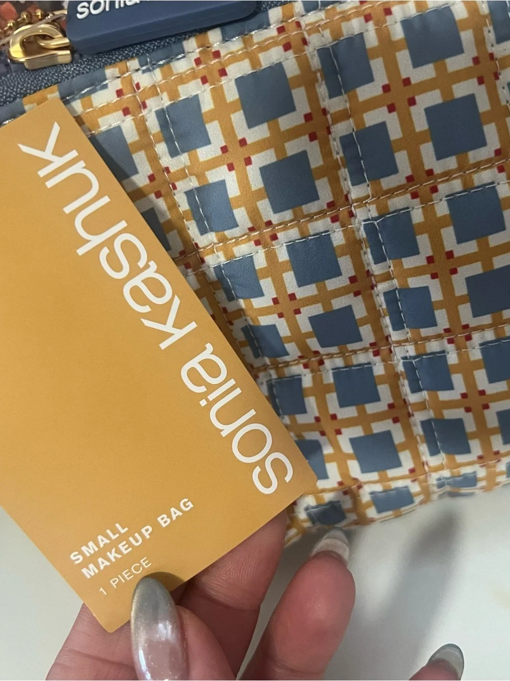 Sonia Kashuk Blue & Yellow Quilted Cosmetic Pouch